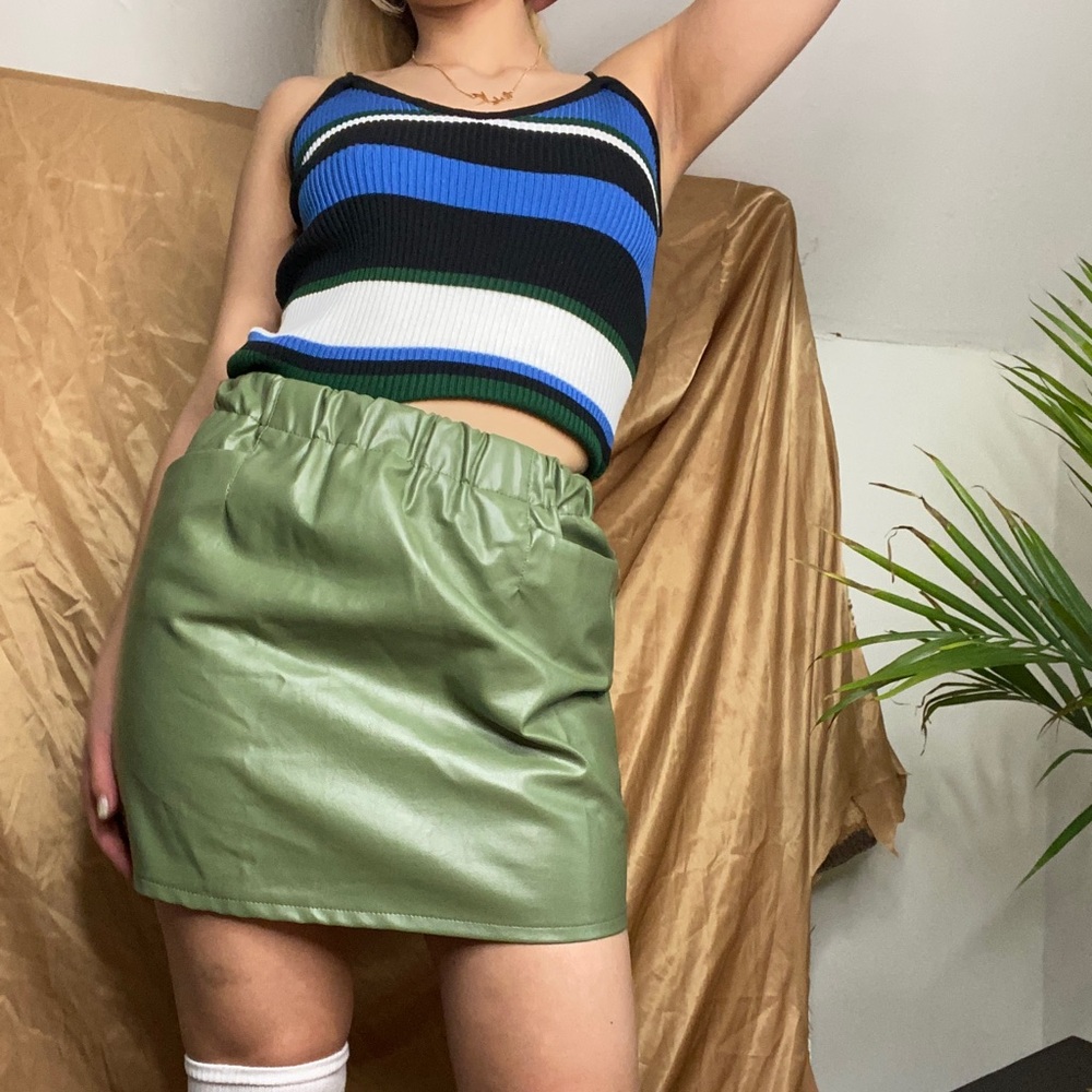 Green faux leather mini skirt